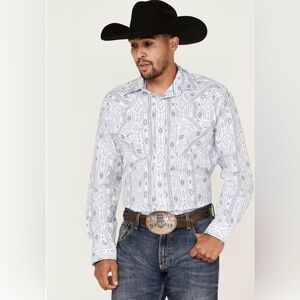 ROUGH STOCK BY PANHANDLE MEN'S SOUTHWESTERN STRIPED PRINT PEARL SNAP STRETCH